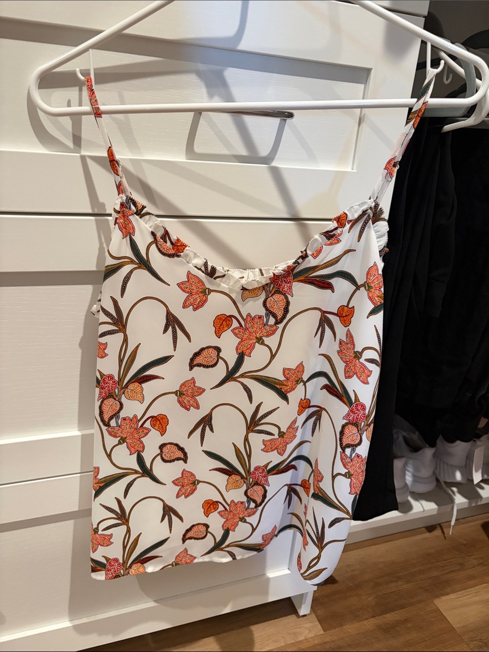 LOFT White Floral Spaghetti-Strap Cami with Orange and Green Print